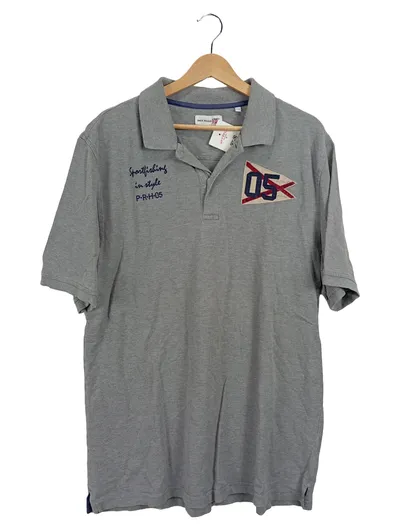 PAUL ROSEN Herren Poloshirt Grau XXL Casual Grafik Stickerei Kurzarm