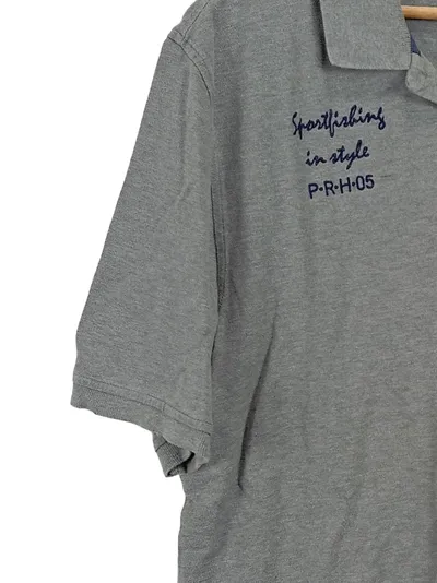 PAUL ROSEN Herren Poloshirt Grau XXL Casual Grafik Stickerei Kurzarm