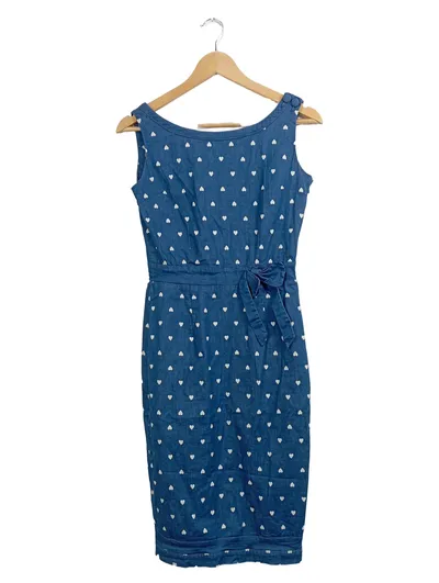 Dancing Days Damen Etuikleid Blau Herzmuster Vintage Gr. 36/S Baumwolle