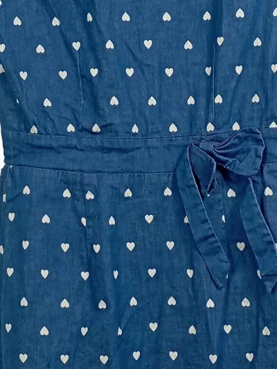 Dancing Days Damen Etuikleid Blau Herzmuster Vintage Gr. 36/S Baumwolle
