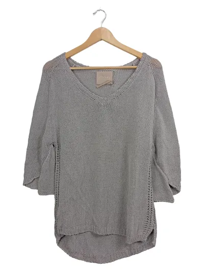 81hours Damen Strickpullover Gr. 38 Grau 3/4-Arm Baumwolle Leinen Casual