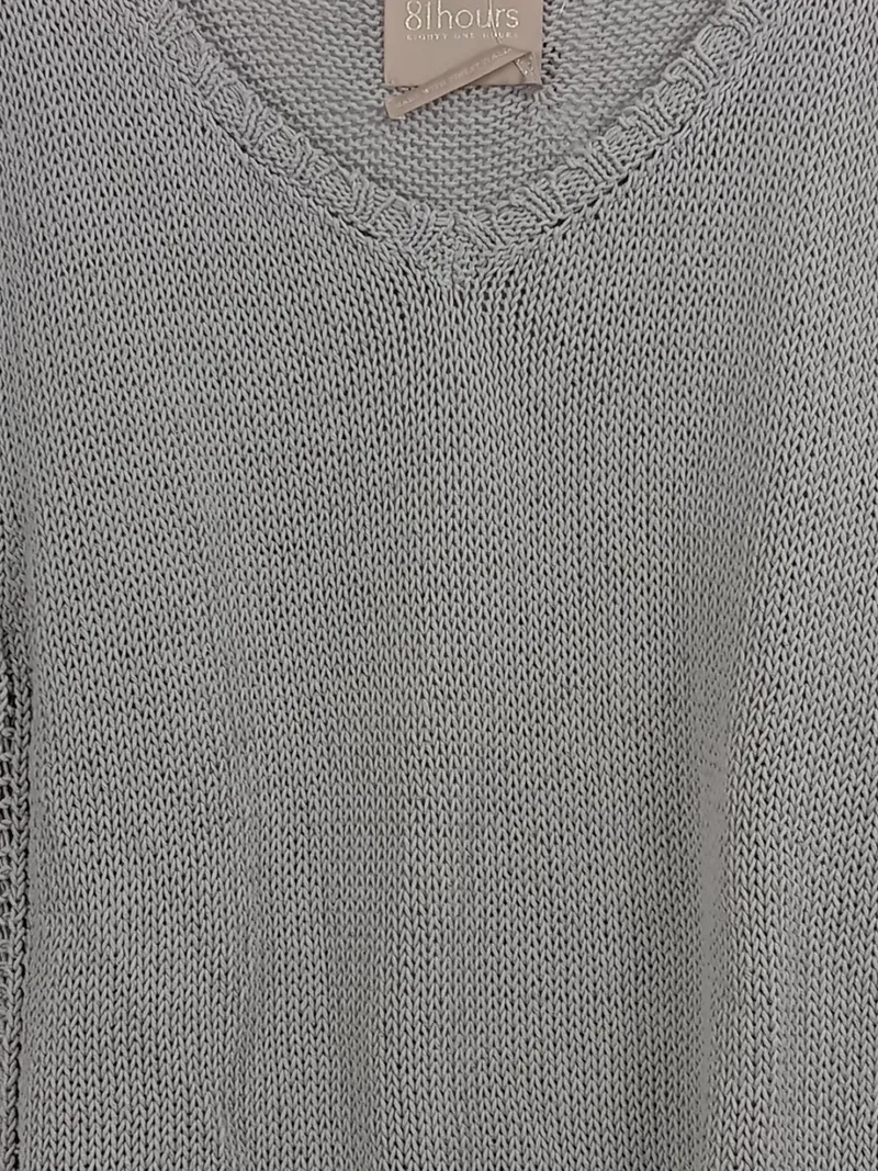 81hours Damen Strickpullover Gr. 38 Grau 3/4-Arm Baumwolle Leinen Casual 2