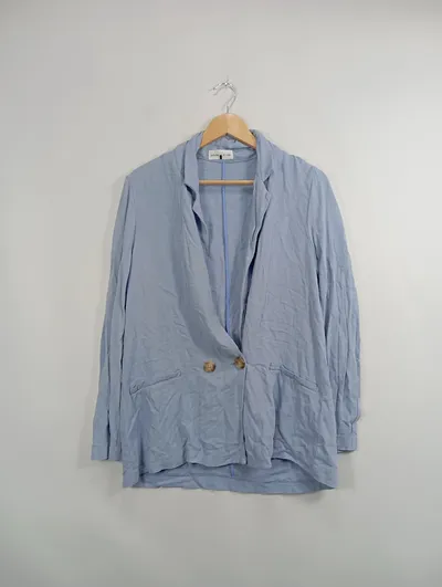 Lefties Damen Blazer Gr. 36/S Blau Casual Leinen-Mix