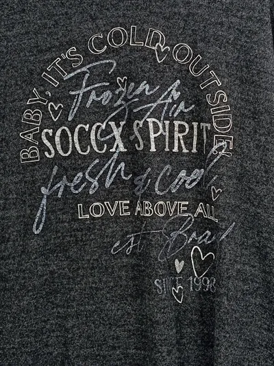 SOCCX Damen Pullover Gr. 38/M Grau Casual Langarm Schriftzug