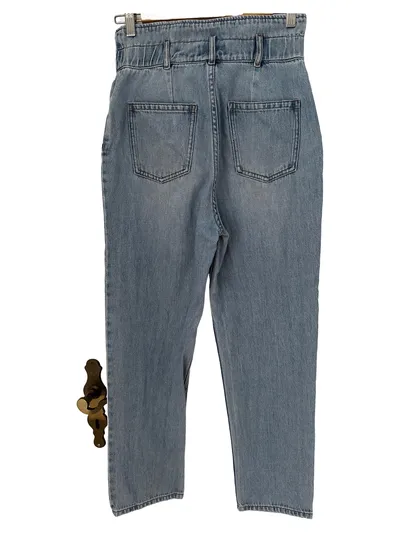 & Other Stories Damen Jeans Straight Leg W26 Blau Paperbag Casual