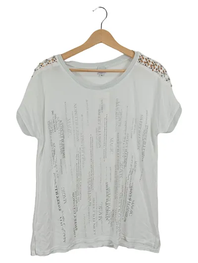 THOMAS RATH Damen T-Shirt Gr. 38;M Weiß Strass Schriftzug Casual