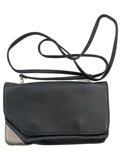 Renato Angi Venezia Damen Umhängetasche Schwarz Leder Crossbody Elegant