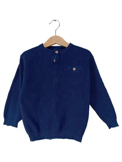 Next Kinder Pullover Rippstrick Langarm Blau Gr. 104 Baumwolle