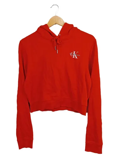 Calvin Klein Jeans Damen Kapuzenpullover Hoodie Rot Gr. 38/M Logo-Print