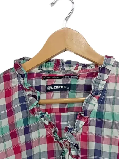 LERROS Damen Hemdbluse Gr. 46 Kariert Rüschen Mehrfarbig Baumwolle