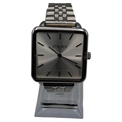 BURKER Herren Armbanduhr Edelstahl Silber Quadratisch Minimalistisch Alltag 22cm