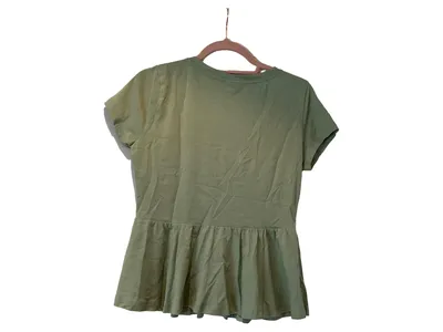 LASCANA Damen T-Shirt Gr. 36x38 Grün 100% Baumwolle Schößchen Peplum Top Casual