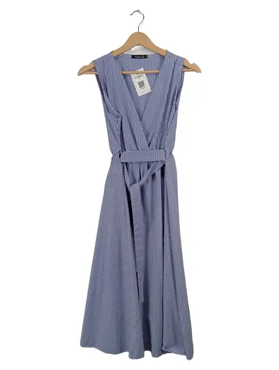 Melitea Sommerkleid Damen M Blau Weiß Gestreift Wickeloptik Midikleid