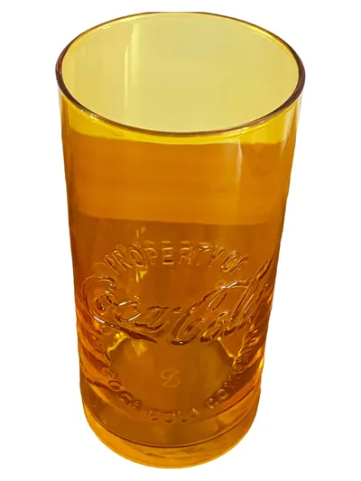 Coca-Cola Trinkglas Retro Orange Glas 14.5cm Logo Schriftzug Sammlerstück