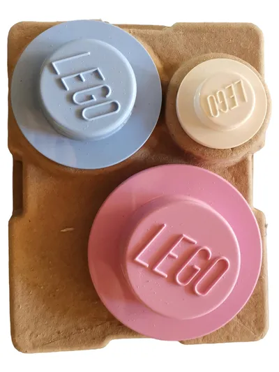 LEGO 3er Set Knöpfe Pink Blau Weiß Merchandise Deko Aufbewahrung