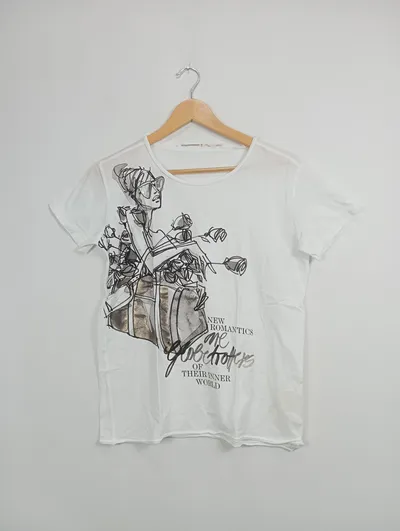 Schumacher Damen T-Shirt Gr. 38/M Weiß Grafischer Print Kurzarm Baumwolle