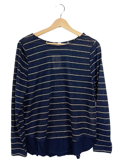 Springfield Damen Langarmshirt gestreift Blau Gr. 40/L Casual Polyester