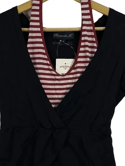 Ricarda M. Damen Top Gr. 38 Schwarz Rot Gestreift Wickeloptik