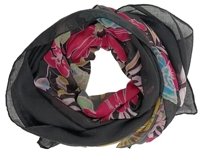 Anna Field Damen Schal Blumenmuster Schwarz Mehrfarbig 110x110cm