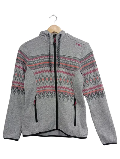 CMP Damen Fleecejacke mit Kapuze Gr. 38 Grau Norwegermuster Outdoor