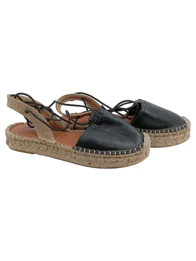ALOHAS Damen Espadrilles Schnürschuhe Leder Schwarz Gr. 37 Sommer
