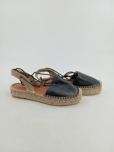ALOHAS Damen Espadrilles Schnürschuhe Leder Schwarz Gr. 37 Sommer