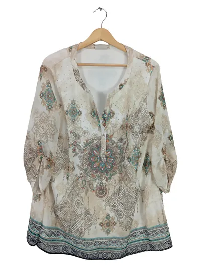 CANDA Premium Damen Tunika Bluse Ethno Boho Gr. 48 Mehrfarbig Strass