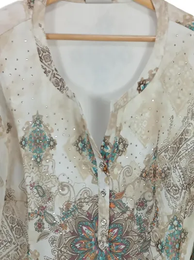 CANDA Premium Damen Tunika Bluse Ethno Boho Gr. 48 Mehrfarbig Strass