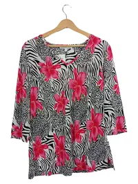 Couture Line Damen Bluse Gr. 42 Mehrfarbig Blumen Zebra Muster 1
