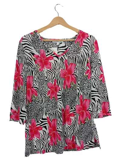 Couture Line Damen Bluse Gr. 42 Mehrfarbig Blumen Zebra Muster