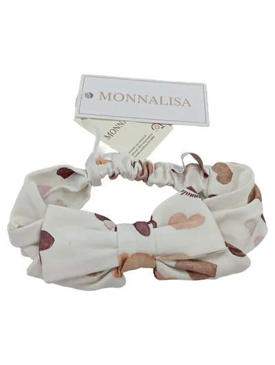 Monnalisa Haarband Schleife Herzmuster Beige Kinder NEU mit Etikett