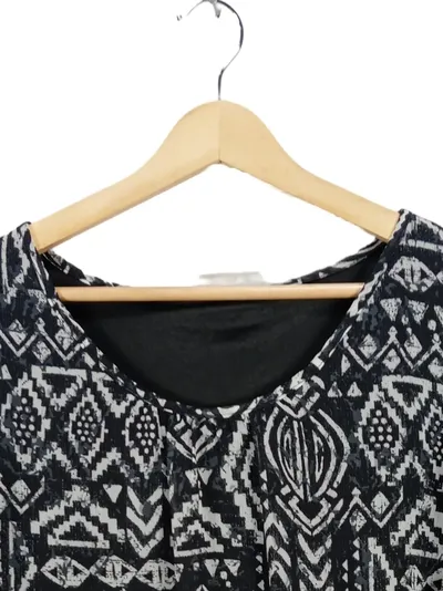 CANDA Premium Damen Bluse Gr. 46 Ethno Muster Schwarz Weiß Oversize