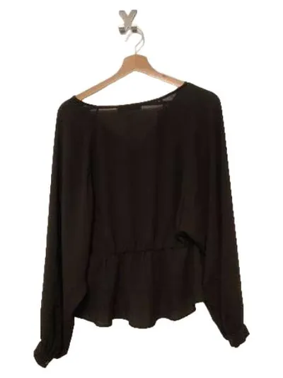AllSaints Damen Bluse Schwarz Gr. M Langarm V-Ausschnitt Peplum Elegant