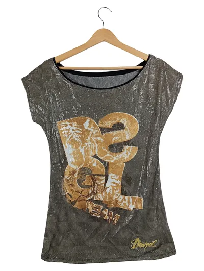 Desigual Damen Top Silber Pailletten Print Gr. 38/M Glamourös Party