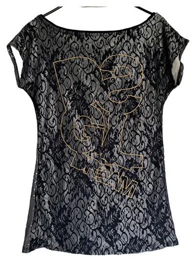 Desigual Damen Top Silber Pailletten Print Gr. 38/M Glamourös Party