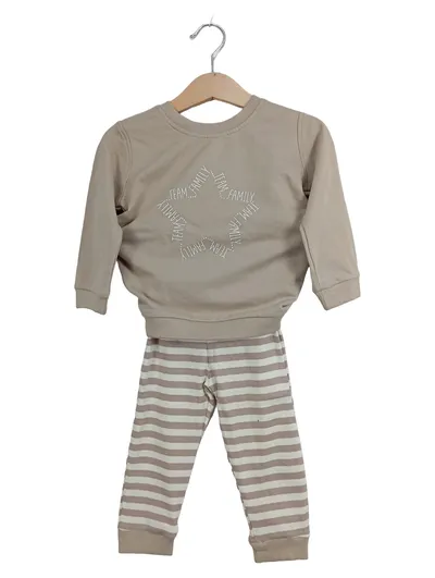 Identic Nature Kinder Schlafanzug Set Beige Gestreift Gr. 86
