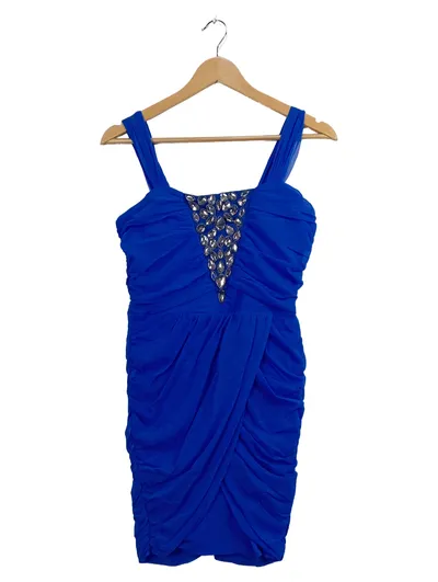 Jane Norman Damen Festliches Kleid Gr. 38 M Blau Elegant Strass Minikleid
