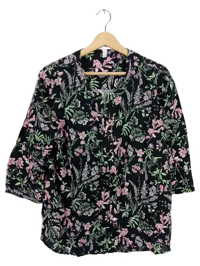 ever.me Damen Bluse Gr. 46 Schwarz Blumenmuster 3/4-Arm Viskose