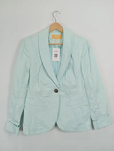 BiBA Damen Blazer Business Gr. 40/L Türkis Baumwolle Elasthan