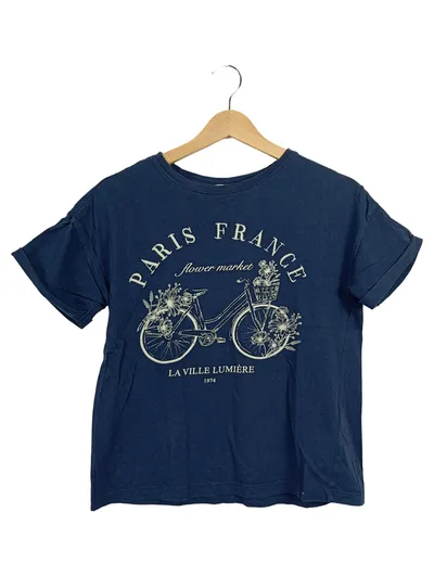 Springfield Damen T-Shirt Paris France Fahrrad Motiv Gr. 36 Blau Casual