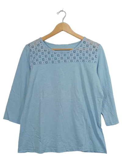 DRESS IN Langarmshirt Damen Baumwolle Spitze Blau Gr. 42 XL Freizeit