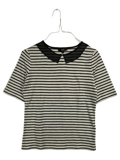 Maison 123 Damen T-Shirt Gr. 36/S gestreift Bubikragen schwarz weiß