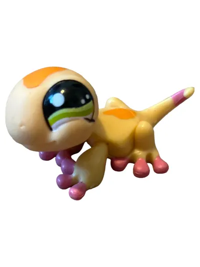 Littlest Pet Shop Gecko Figur LPS Eidechse Gelb Orange Pink Sammelfigur Tier