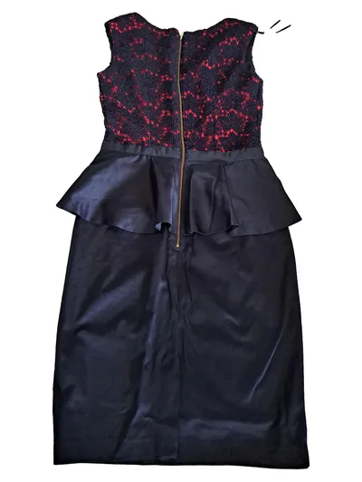ORSAY Damen festliches Kleid Gr. 36 Schwarz Elegant Spitze Rüschen Peplum