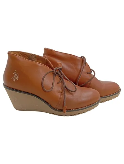 U.S. Polo Assn. Damen Stiefeletten Leder Schnürschuhe Braun Gr. 40 Casual