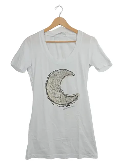 Elisabetta Franchi Damen T-Shirt Grafik Strass Weiß Gr. 42 XL