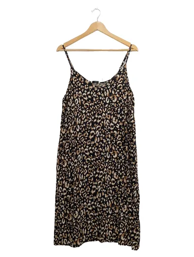 Pigalle Sommerkleid Damen Midikleid Animal Print Leo Trägerkleid Gr. 40 L