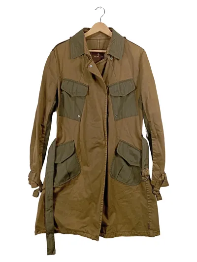 Moncler Damen Leichte Jacke Mantel Gr. L Beige Baumwolle Military