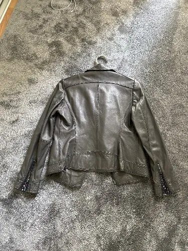 BOSS Damen Lederjacke Bikerjacke Gr. 36 Grau Modern