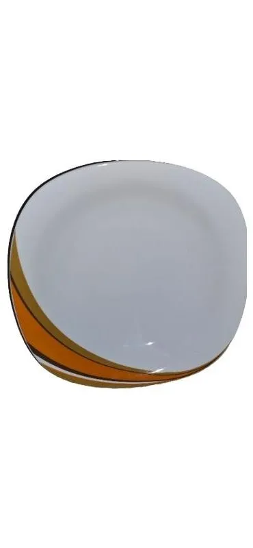 Schirnding Bavaria Essteller Porzellan Weiß Orange Streifen 24cm Retro
